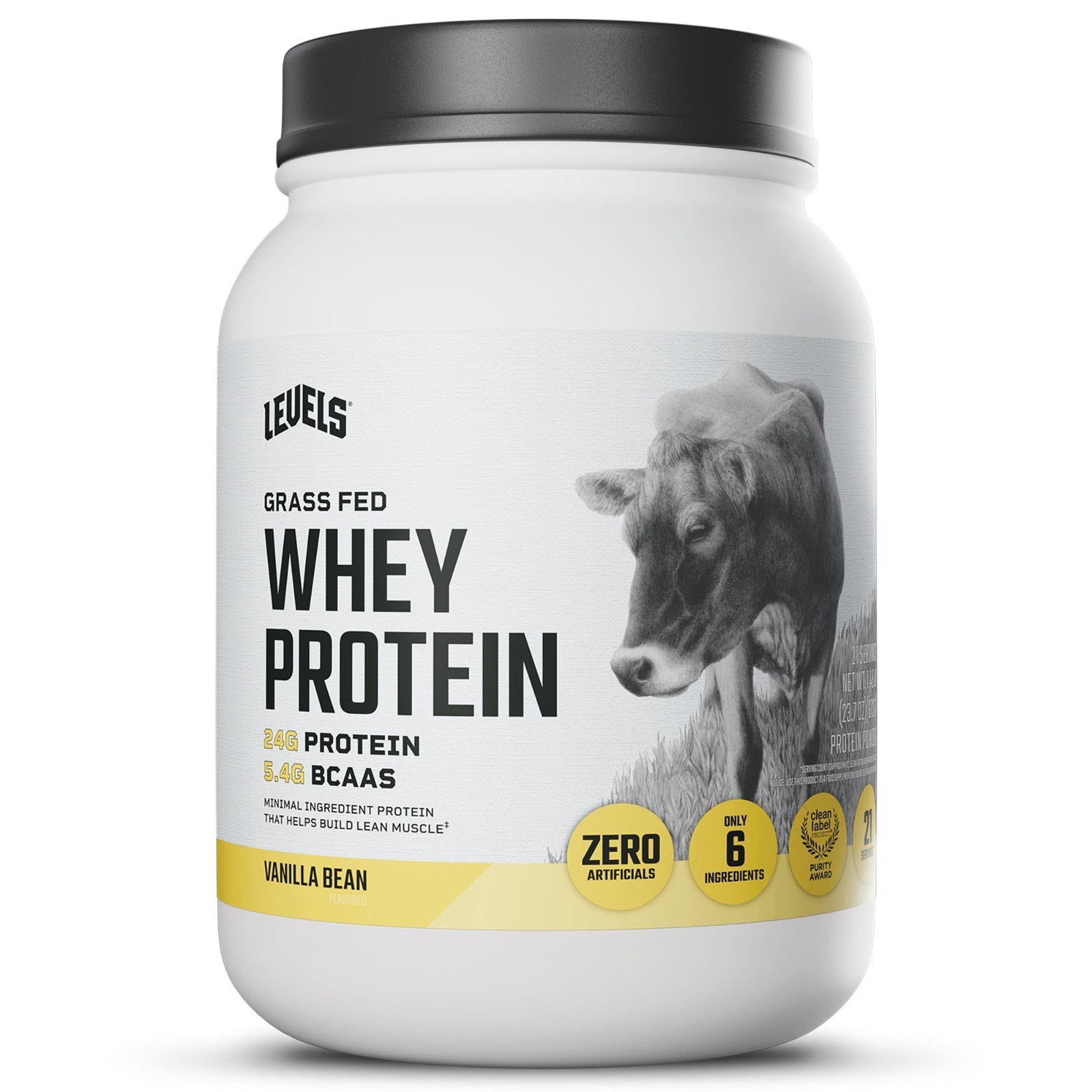Levels Grass Fed Whey Protein Powder, 24G of Protein, Vanilla Bean, 1.48LB