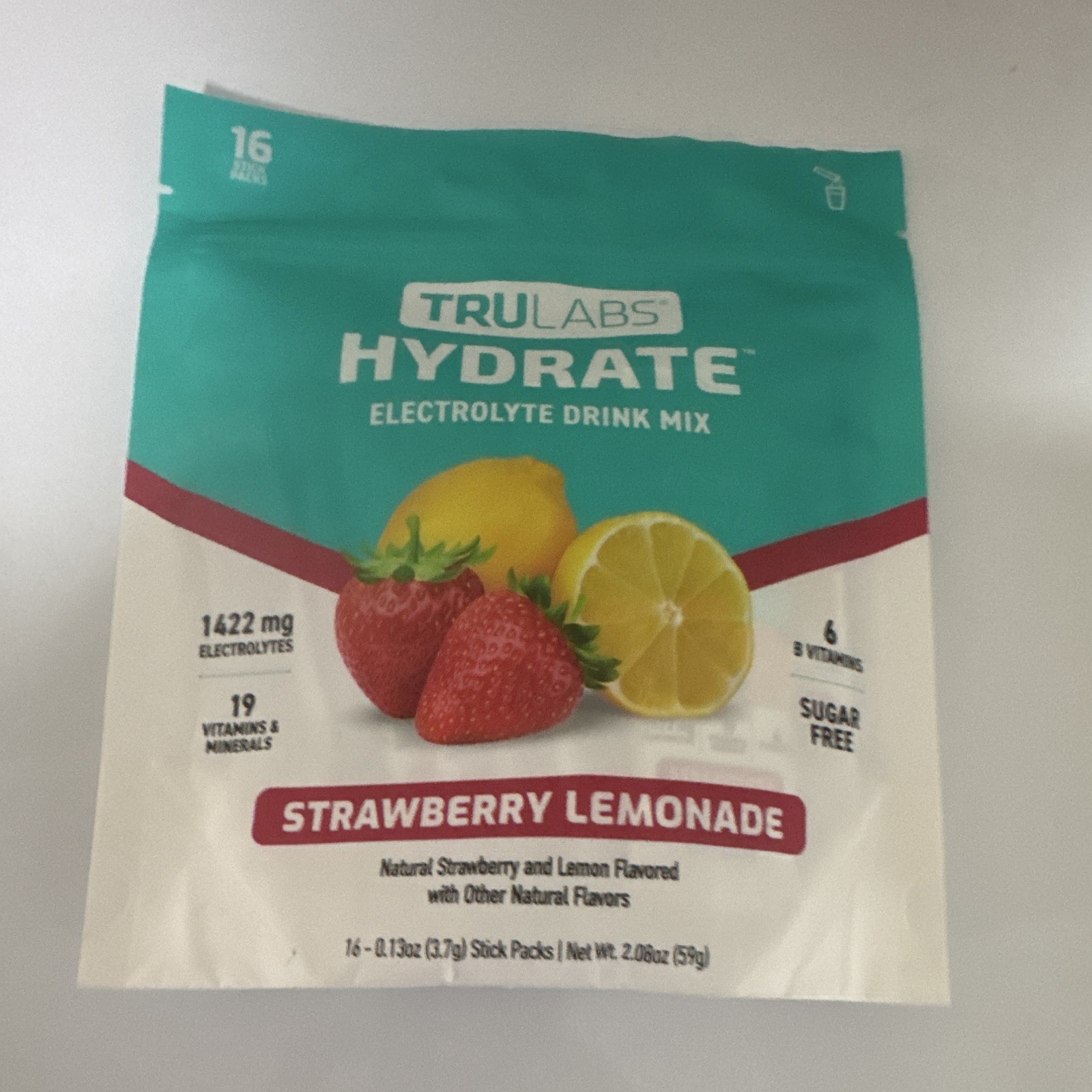TruLabs Hydrate Electrolyte Drink Mix Strawberry Lemonade Sugar-Free 16 Packs