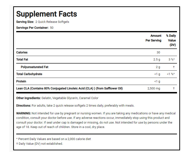 CLA 2500mg Safflower Oil Fat Burner 2X100gels Conjugated Linoleic Acid Piping