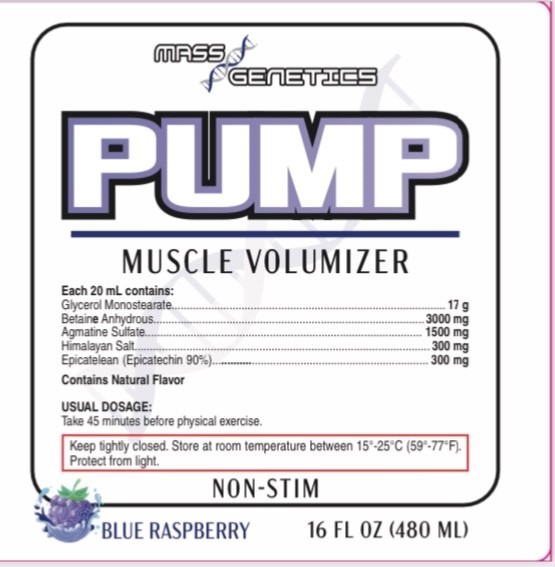 Mass Genetics New Pump Muscle Volumizer 16oz Non Stim Blueberry