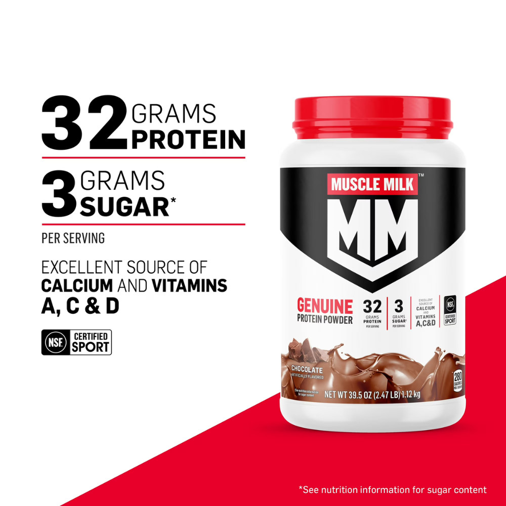 Muscle Milk Genuine Protein Powder, Chocolate, 1.93 Pound, 12 Servings, 2 Pack