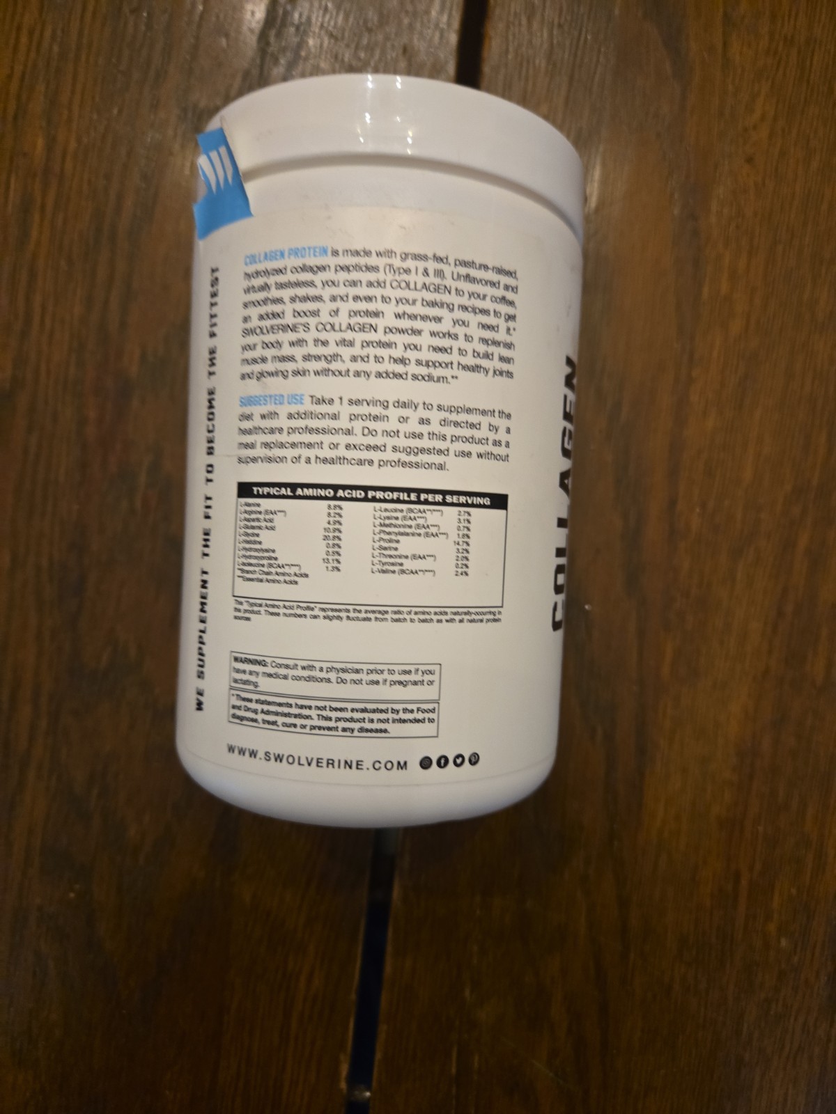 SWOLVERINE Grass-Fed Hydrolyzed Collagen Peptides Powder Unflavored 10.58 oz