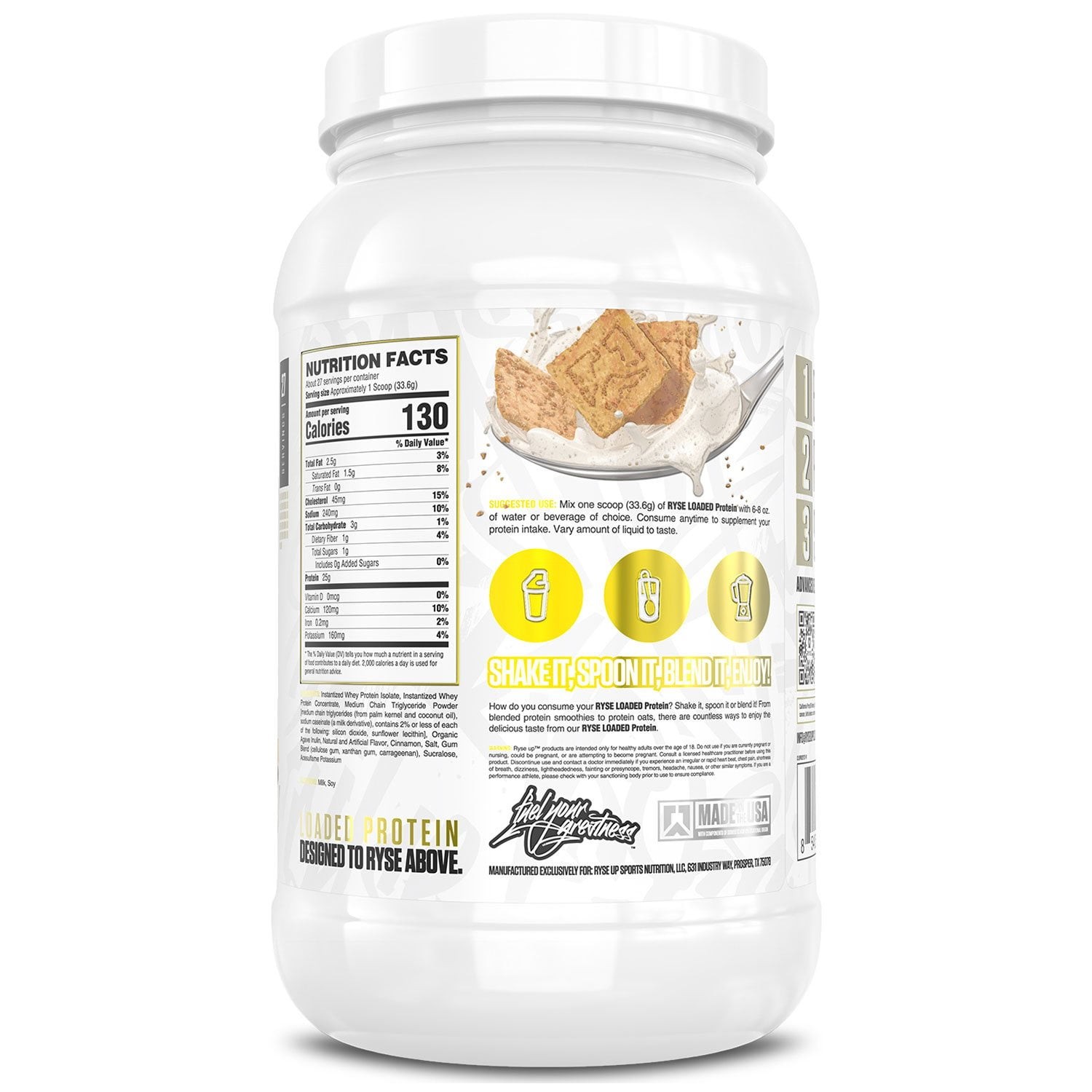 Ryse 25g Loaded Protein Powder, Cinnamon, 2 lbs.