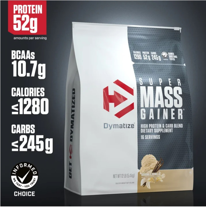 Dymatize Super Mass Gainer, Gourmet Vanilla, 12 lb, 52g Protein