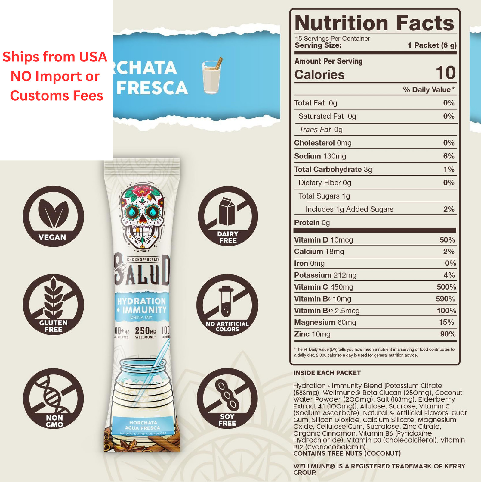 Salud 2-in-1 Hydration Packets + Immunity 0.21 Ounce (Pack of 15)