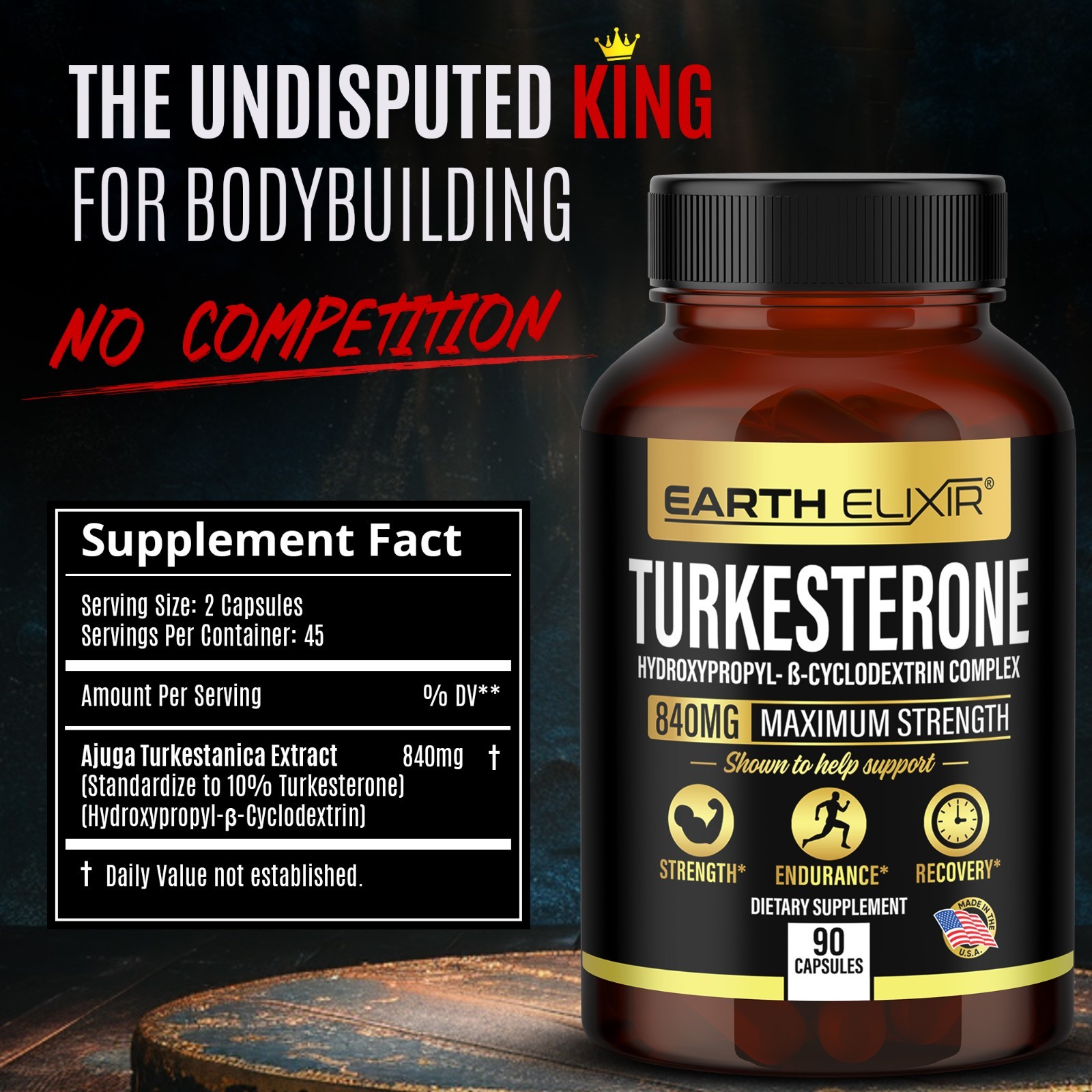 Earth Elixir Turkesterone 840 mg (90 Capsules) Std. to 10%,