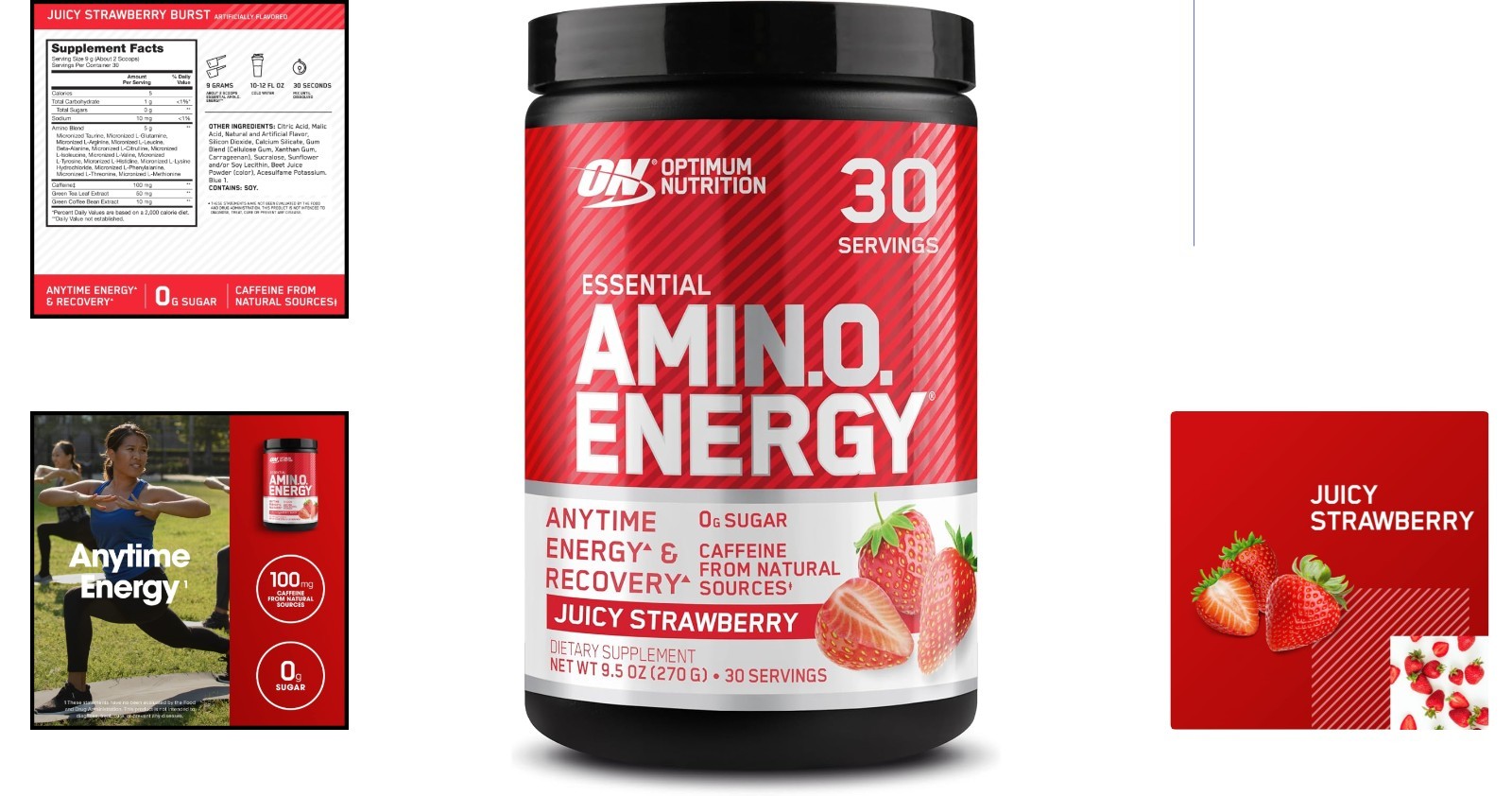 Essential Amino Energy Powder – Juicy Strawberry, 30 Servings, Energy Boost