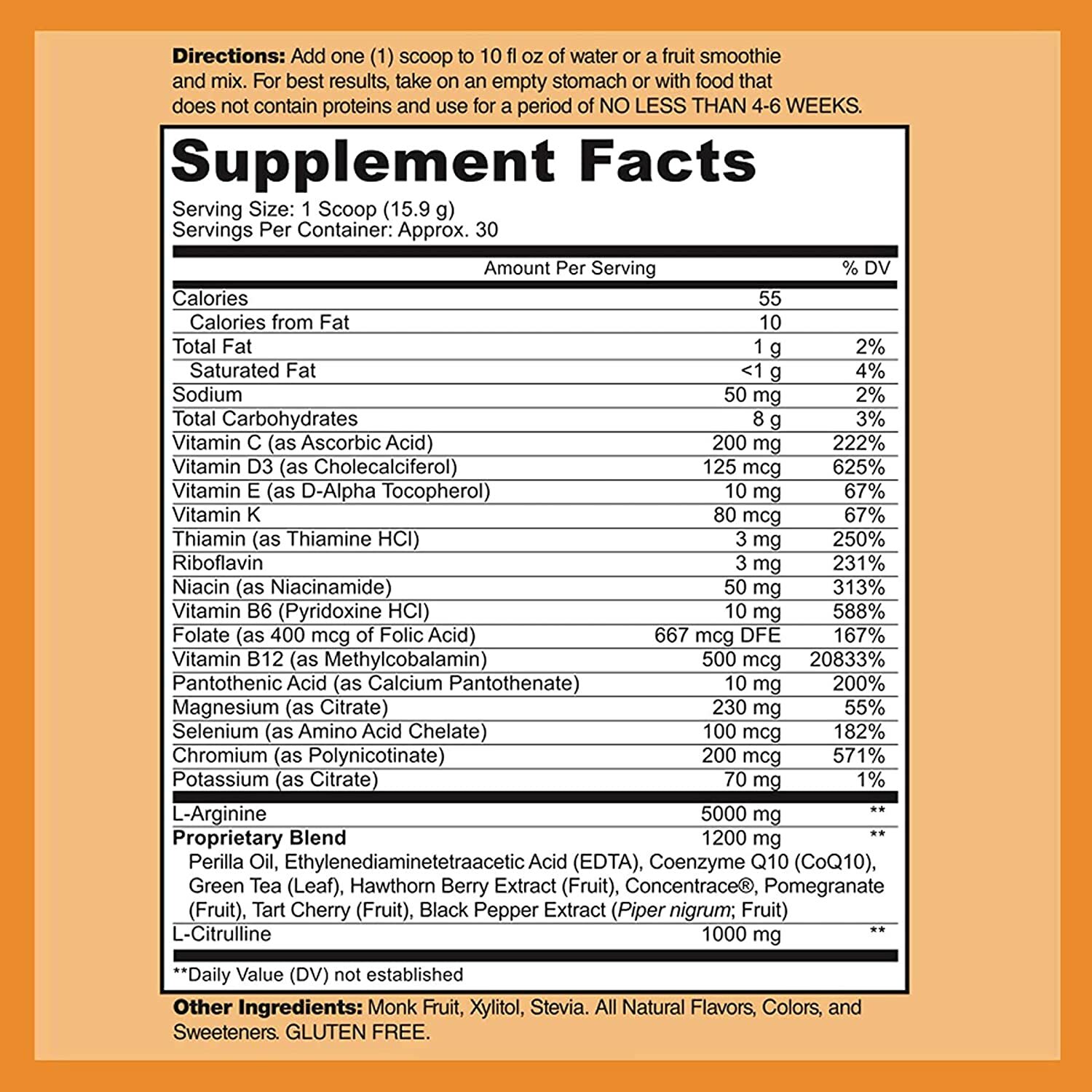 Doctor Recommended Cardio Heart Health Powder – L-Arginine Supplement 5000mg