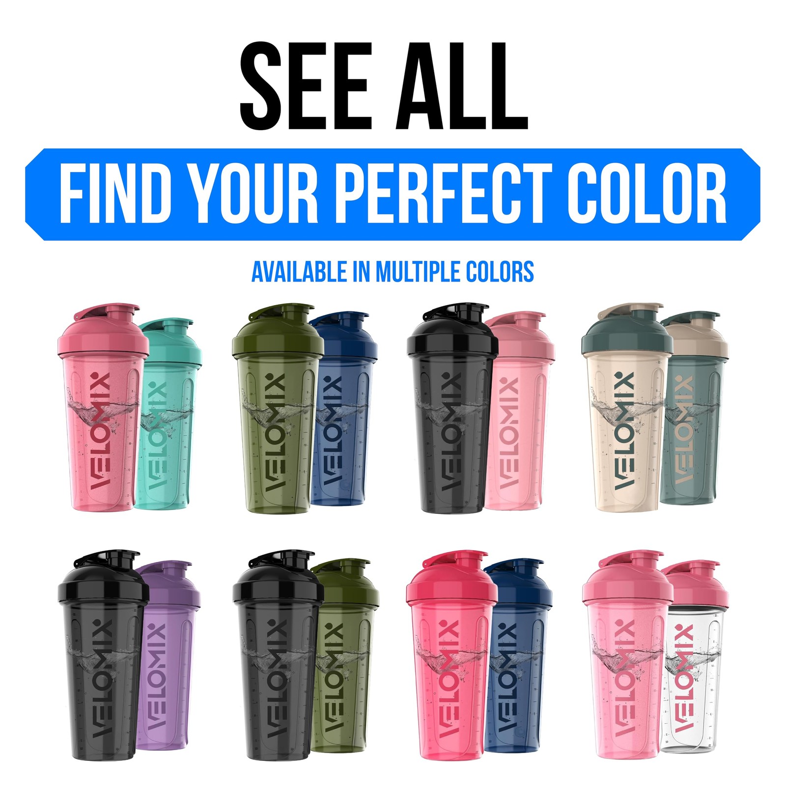 VELOMIX 2 Pack 28oz Protein Shaker Bottle for Protein Mixes Blue/Green 2x Wire