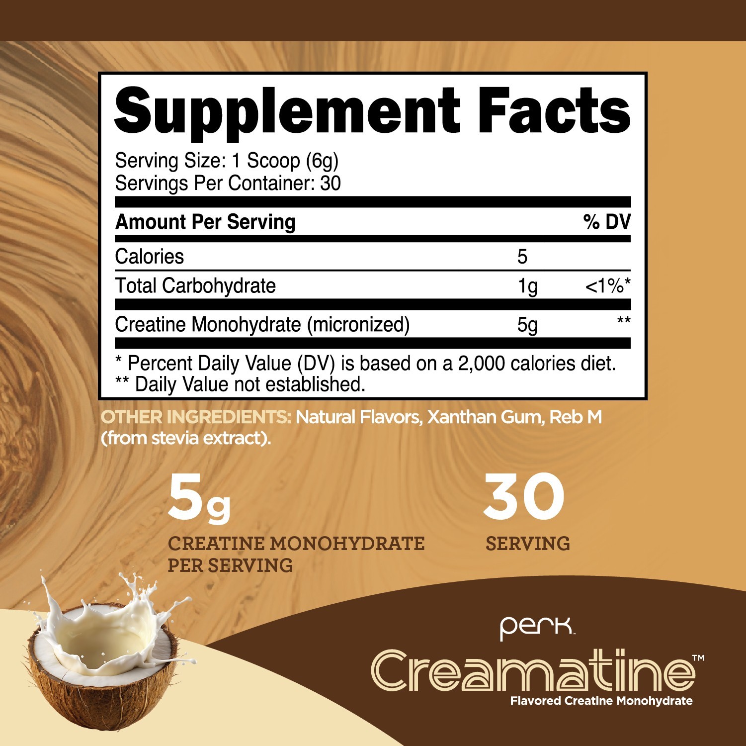 Perk Creamatine (Coconut Cream) 30 Servings – Flavored Creatine Monohydrate, 5g
