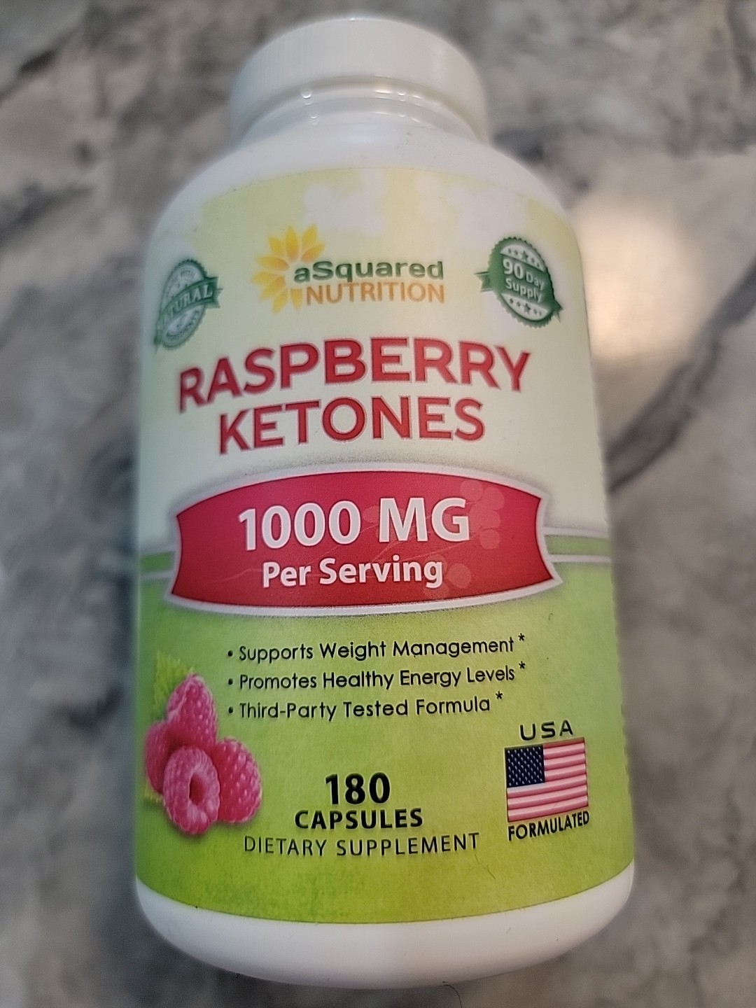 100% Pure Raspberry Ketones 1000mg 180 Capsules All Natural Weight Loss Exp 5/27