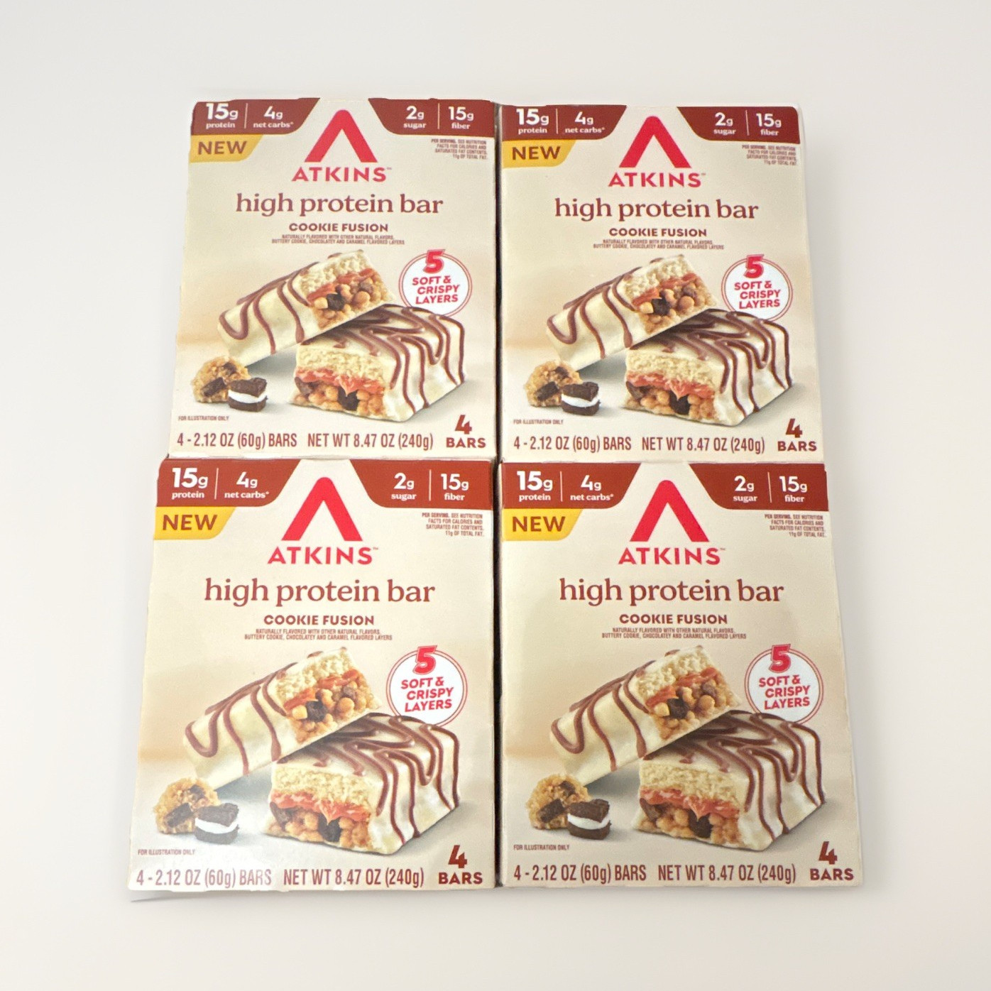 Atkins Protein Bar Cookie Fusion Gluten Free 4 Count Net Wt 8.47 oz