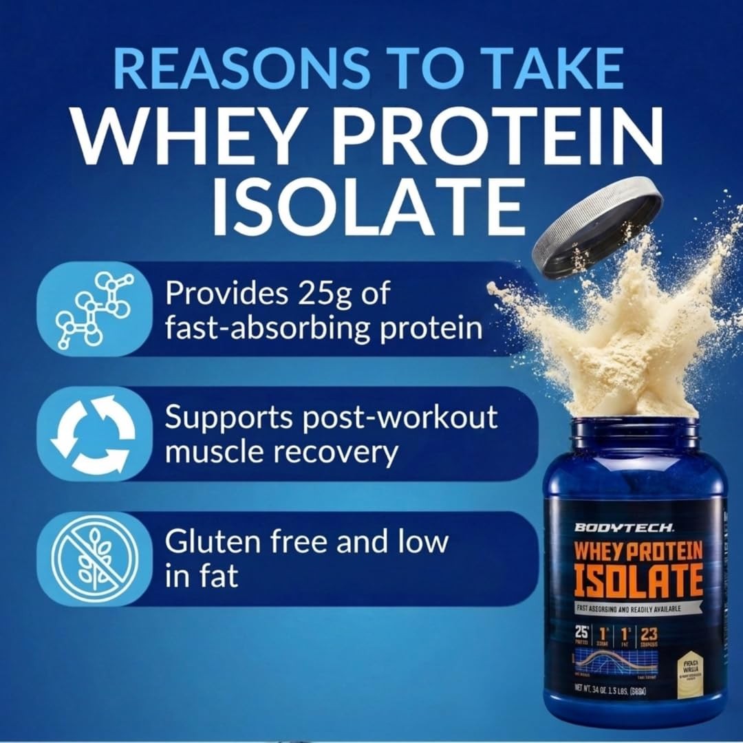 BodyTech Whey Protein Isolate Powder, French Vanilla, 1.5 lb, 23 Servings