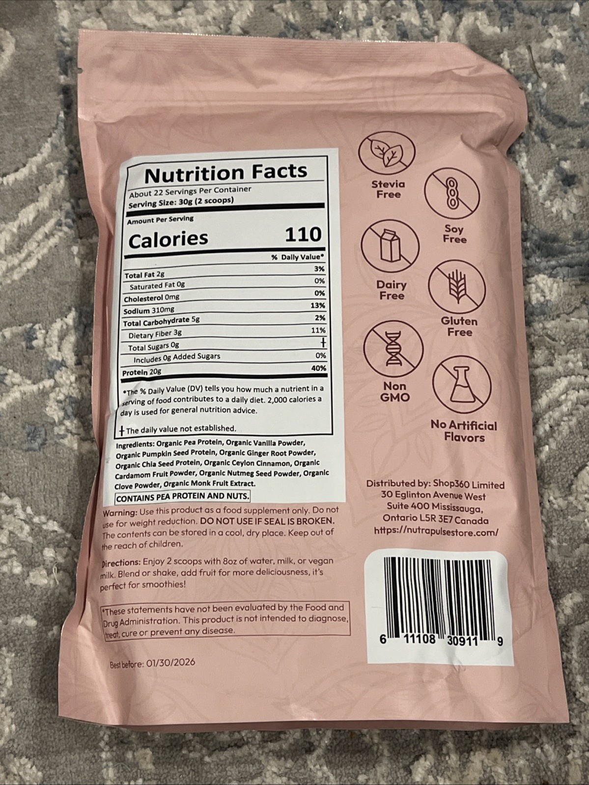 Nutra Pulse Plant Based Protein Powder Vanilla Chai. 23.7oz Exp 01/26