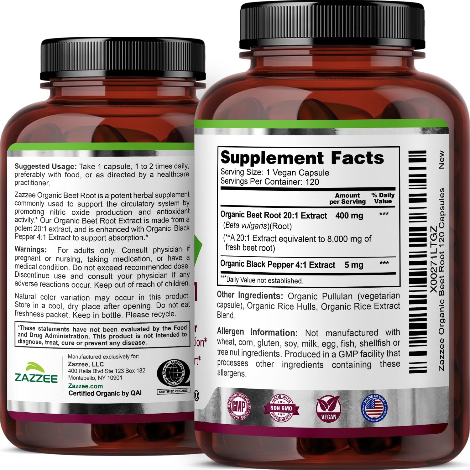 Zazzee Usda Organic Beet Root 8000 Mg Strength 201 Extract 120 Vegan Quick