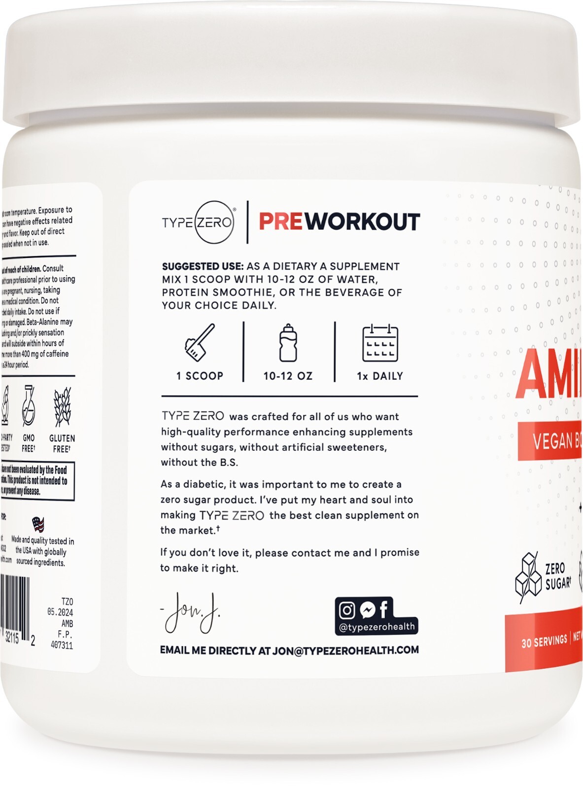 Type Zero AminoBurn – Natural Pre Workout + BCAA (Fruit Punch | 30serv)