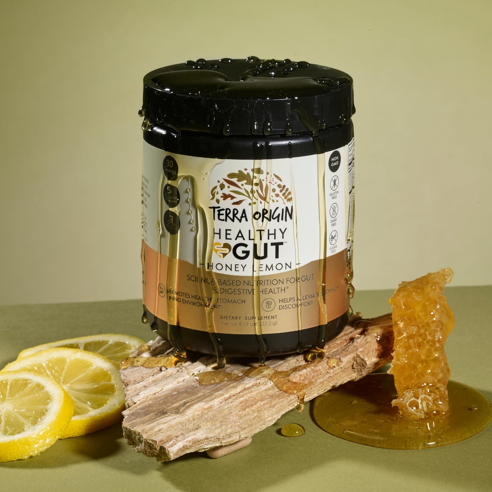 TERRA ORIGIN Healthy Gut Powder Honey Lemon | 30-Servings with L-Glutamine, Z…