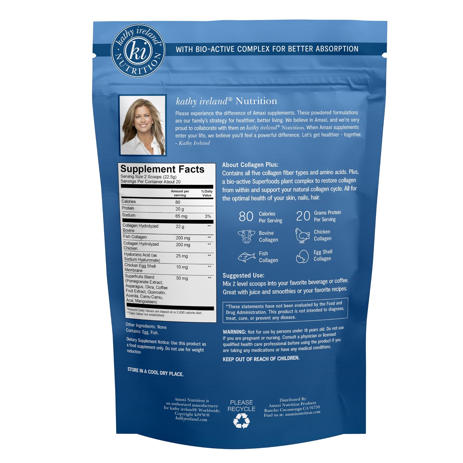 AMAXI Kathy Ireland Multi Collagen Protein Powder Peptides, Types I, 16 Ounce