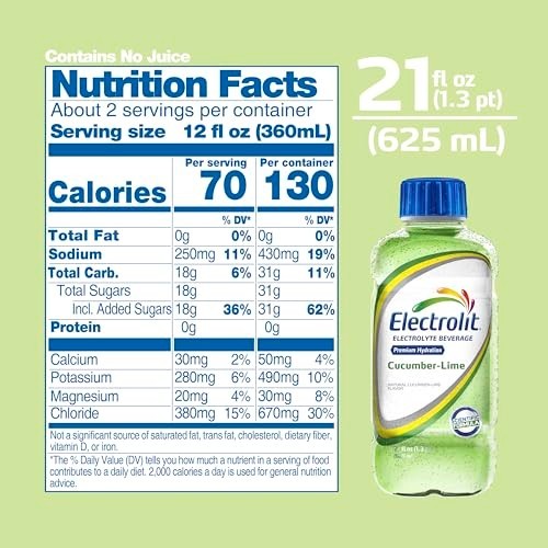 Electrolyte Drink Mix, Cucumber Lime Flavor, 21 Fl Oz Bottle, 12 Pack