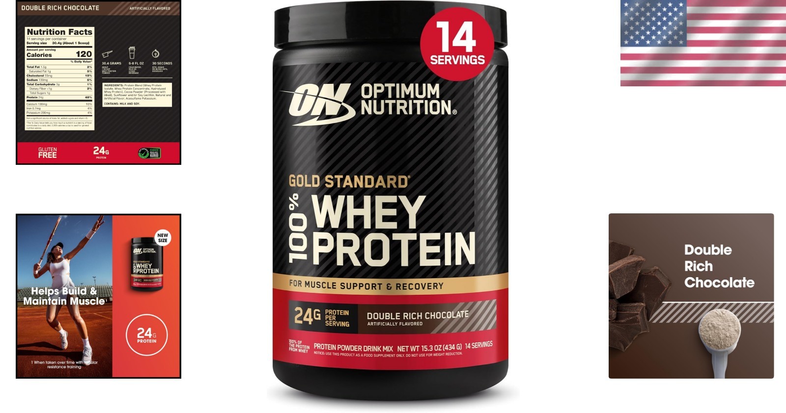 Double Rich Chocolate Whey Protein Powder – 24g Protein Per Serving, Gluten-Free