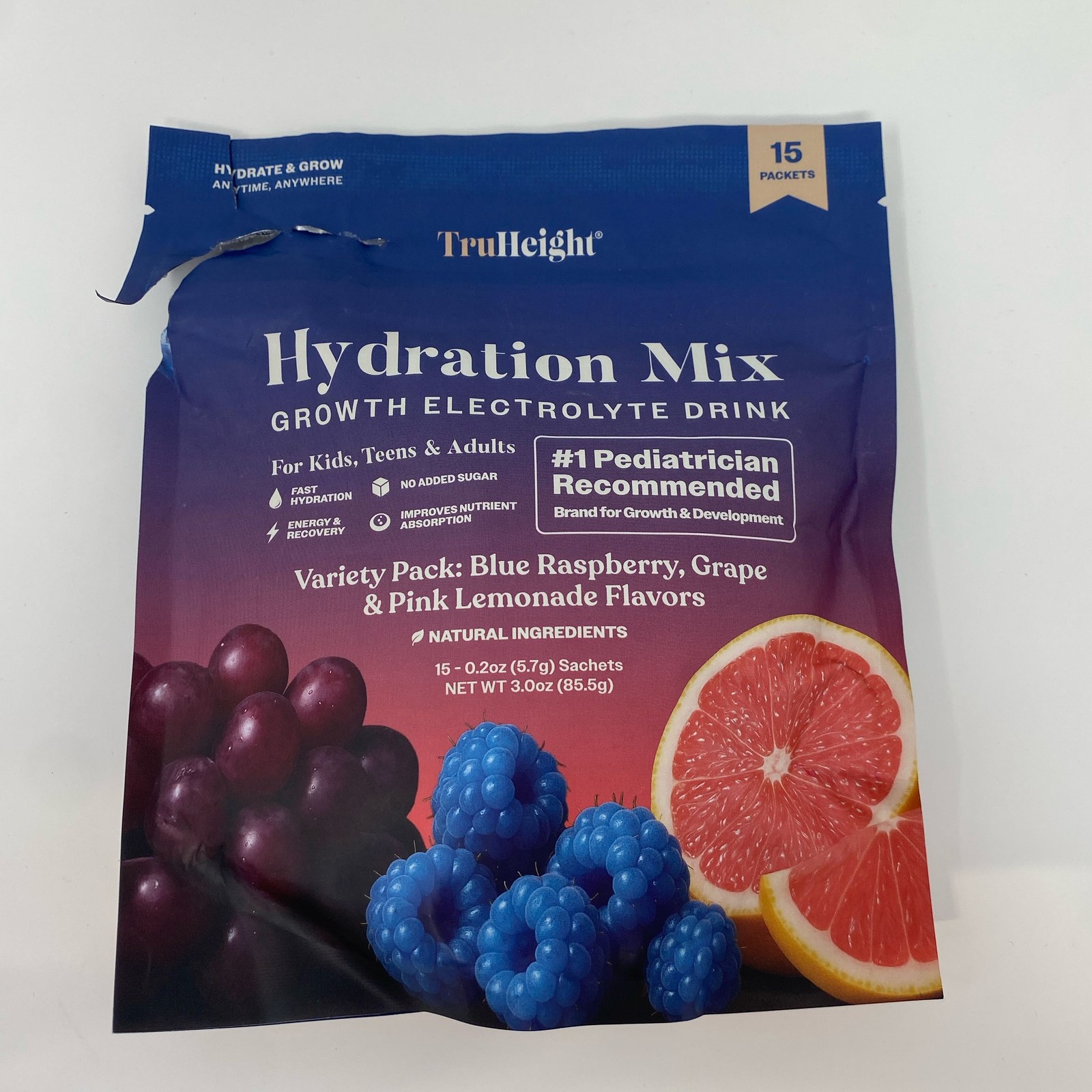 TruHeight Hydration Mix Variety Pack Blue Rasp/Grape/Pink – 15 Packets