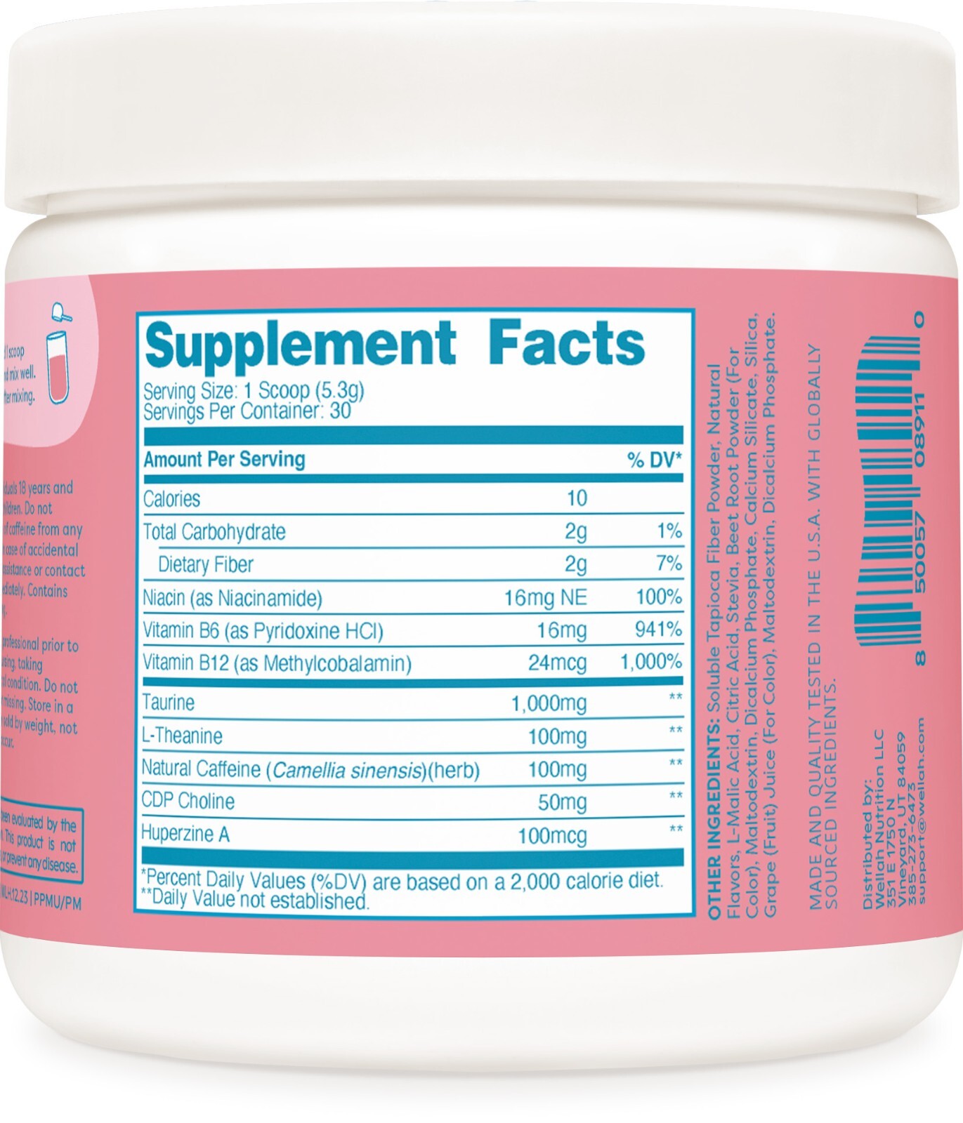 Wellah Perfect Pick-Me-Up (Black Cherry) 30 Servings – Energy Boost Drink Mix