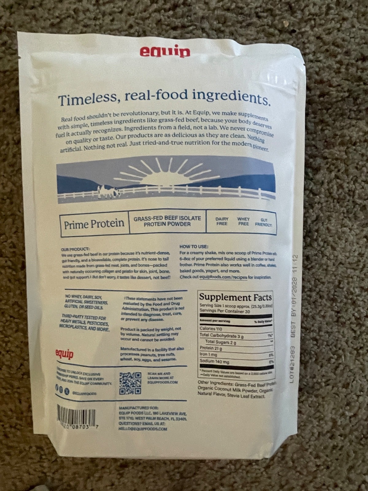 (FREE SHIPPING) Equip Prime Protein Grass-Fed Beef Isolate Powder