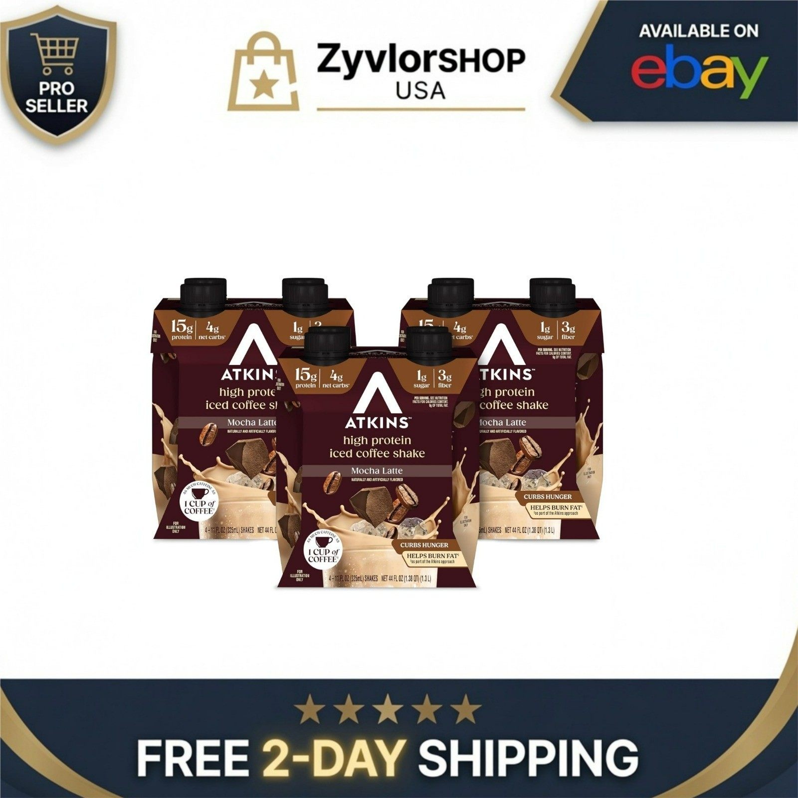 Atkins Mocha Latte High Protein Shake 12 Count | 15g Protein, 4g Carbs