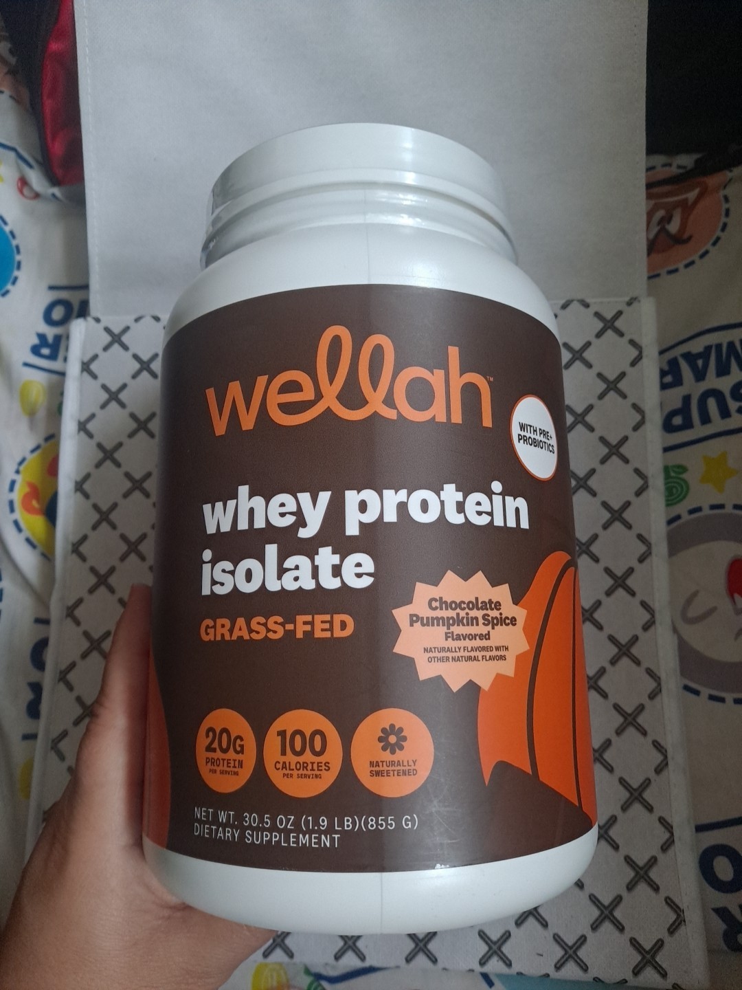 Wellah Grass-Fed Whey Protein Isolate Powder Chocolate Pumpkin Spice 30 Servings