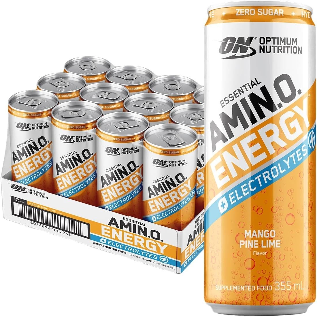 12x OPTIMUM NUTRITION Amino Energy Drink Electrolytes Hydration Mango Lime 355ml