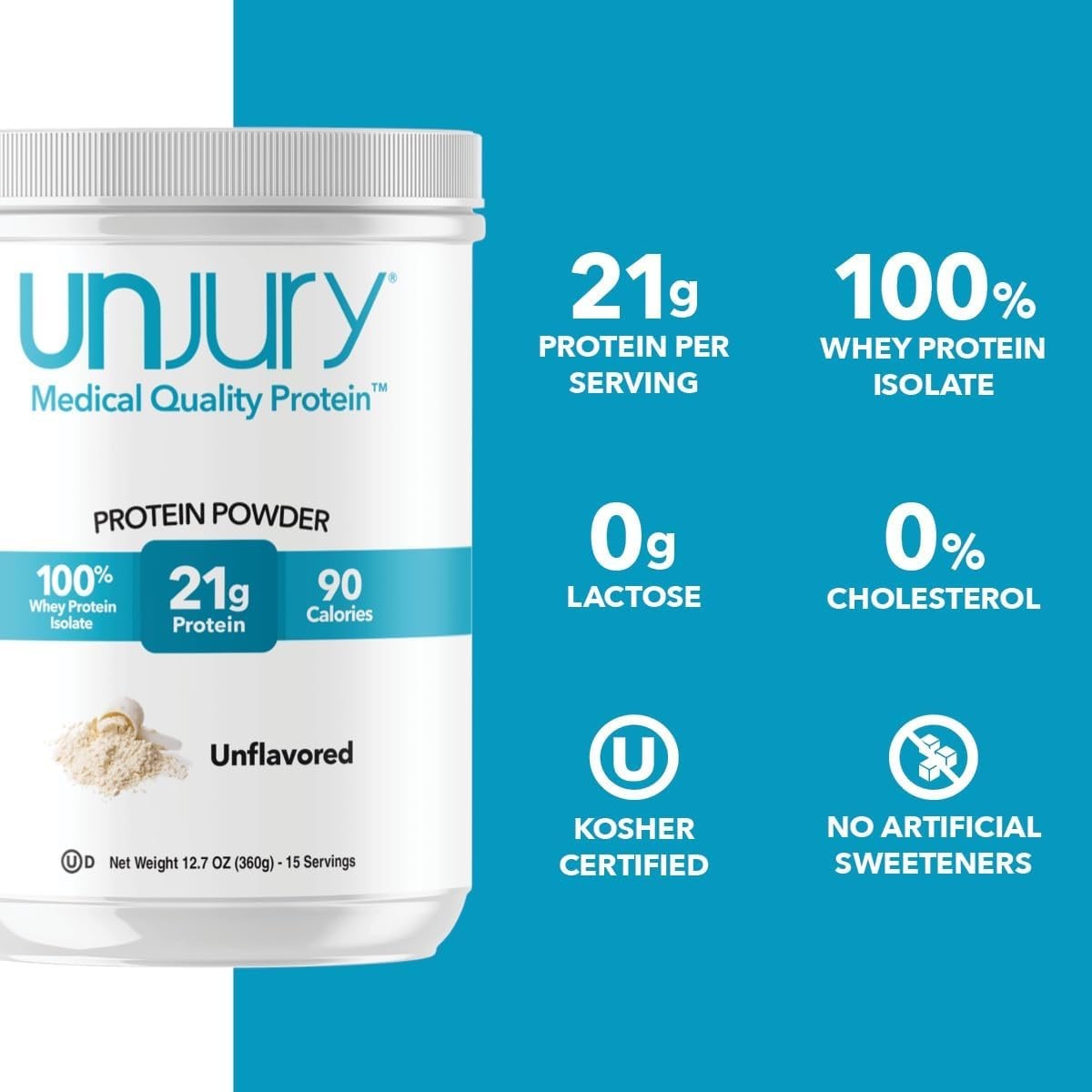 Unflavored Whey Protein Isolate Powder 21g Protein Low Carb Sugar Free 15