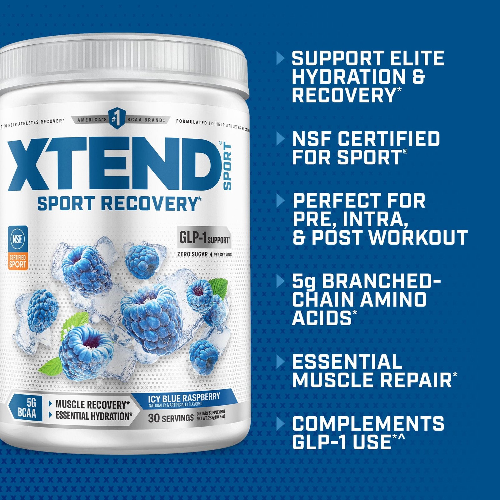 XTEND Sport BCAA Powder Blue 12.2 Ounce (Pack of 1), Raspberry Ice
