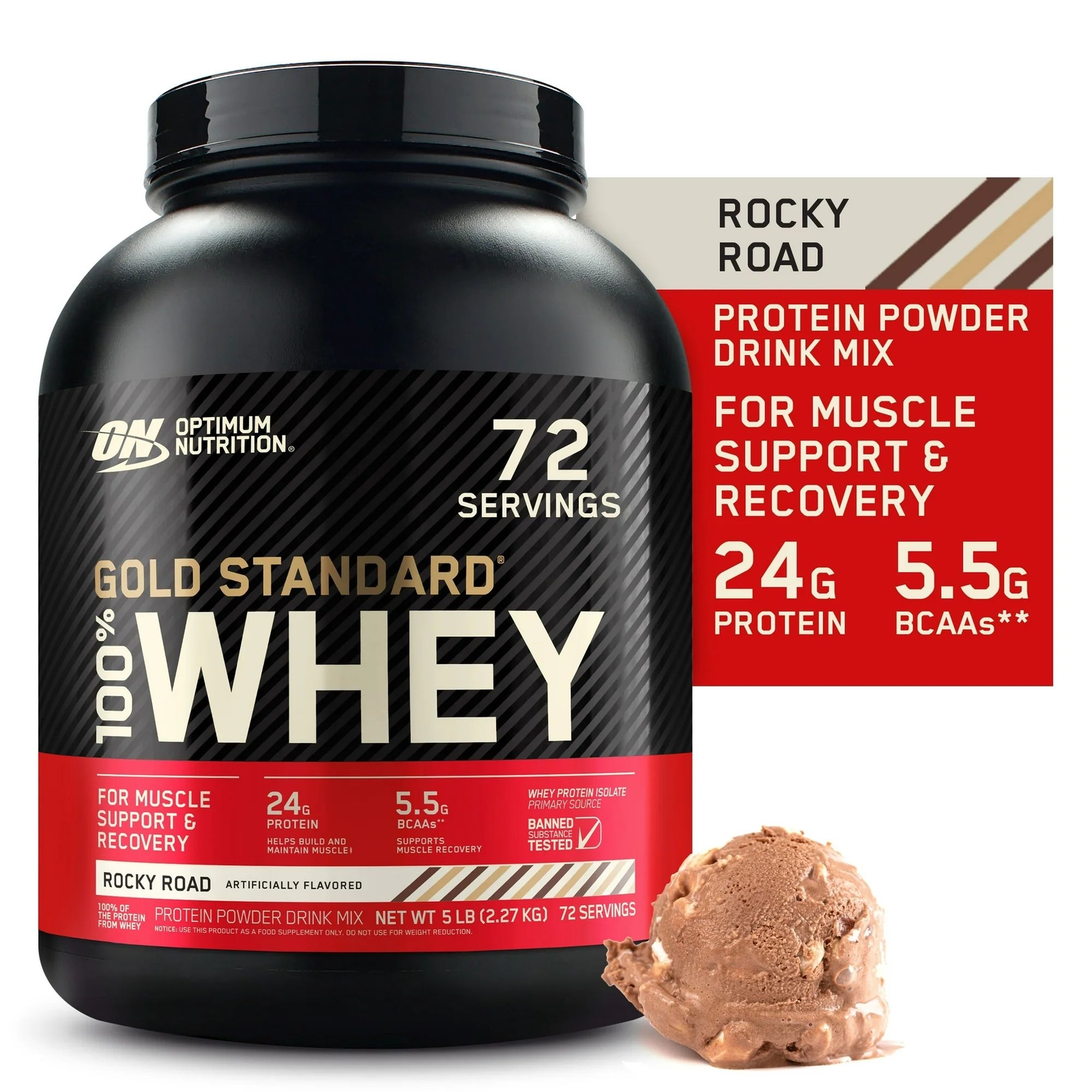 Optimum Nutrition Gold Standard 100% Whey Protein Powder, Rocky Road, 5lb