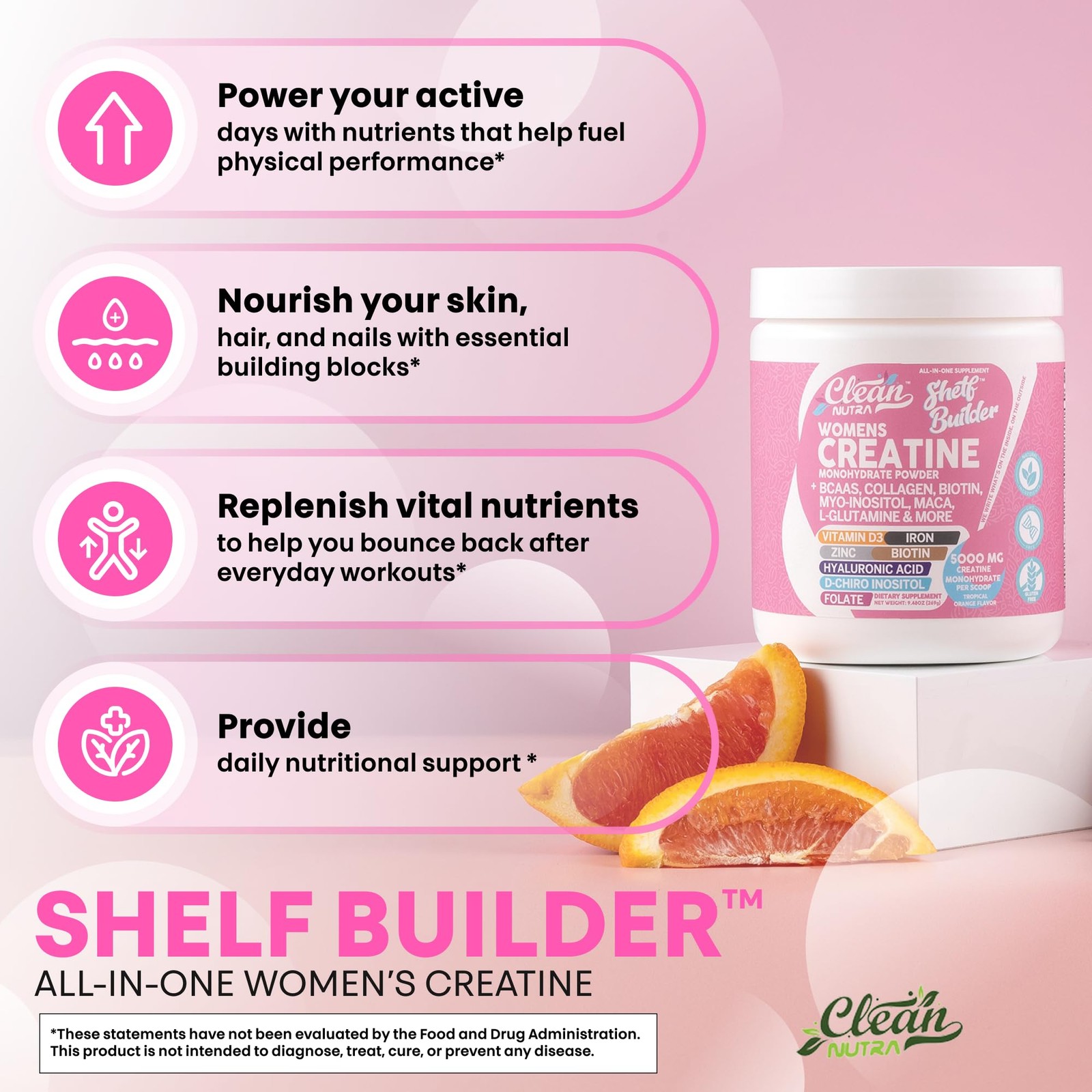 Monohidrato De Creatina Polvo BCAA Colágeno Biotina Ácido Hialurónico Para Mujer