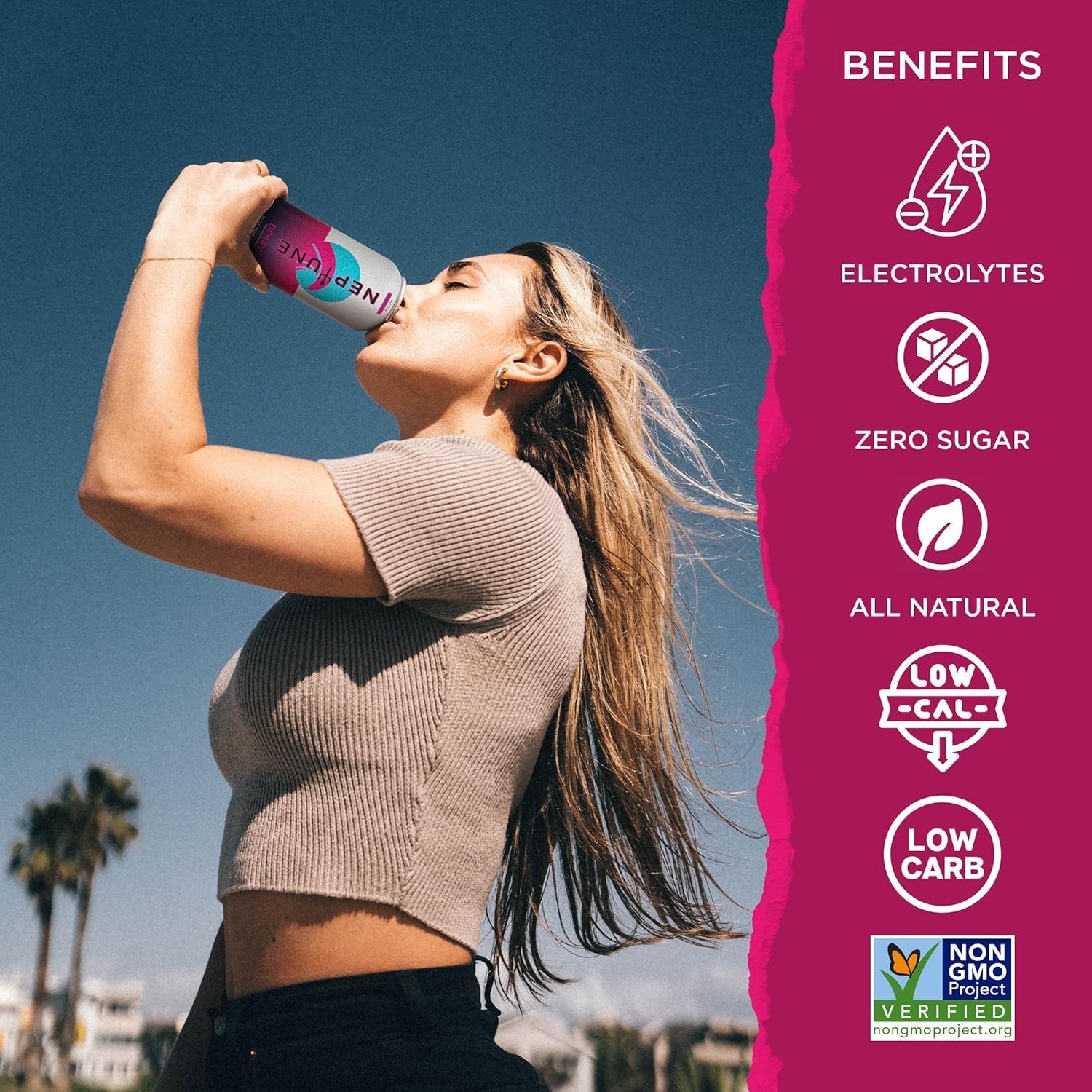 Neptune – Sugar Free, Electrolytes, Hydration Drink – Berry, 16oz (12 Cans)