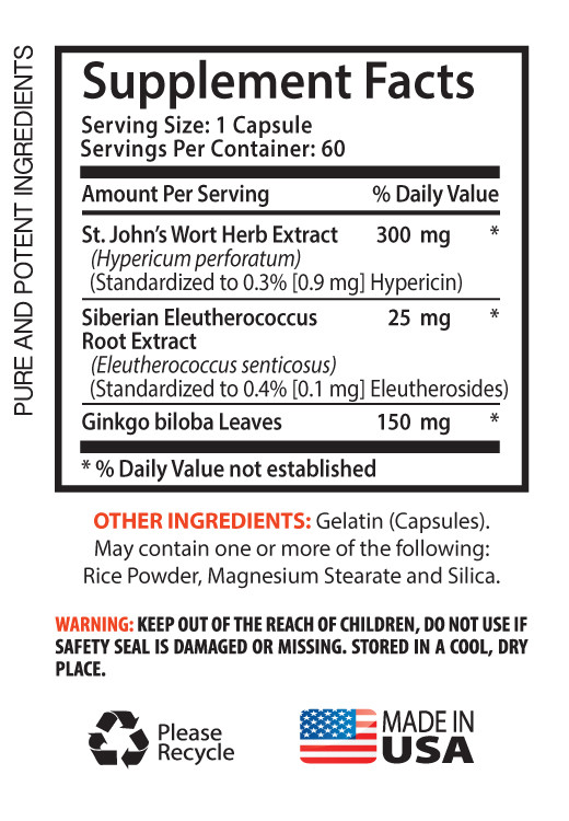 Ginkgo Bilboa – ST. JOHN’S WORT EXTRACT – Pure Ingredients – 1Bot 60Ct
