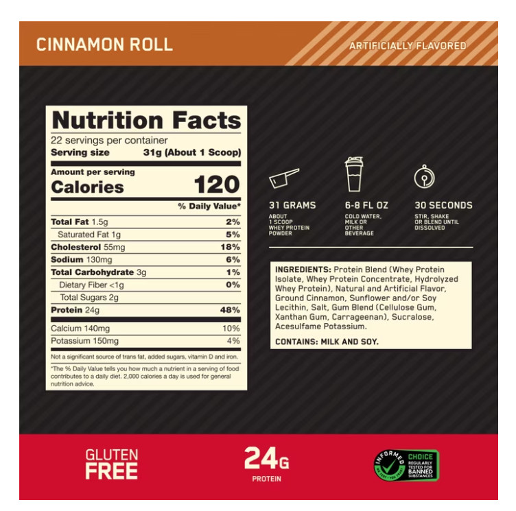 Optimum Nutrition Gold Standard Whey Protein Cinnamon Roll 1.5lb 22 Servings