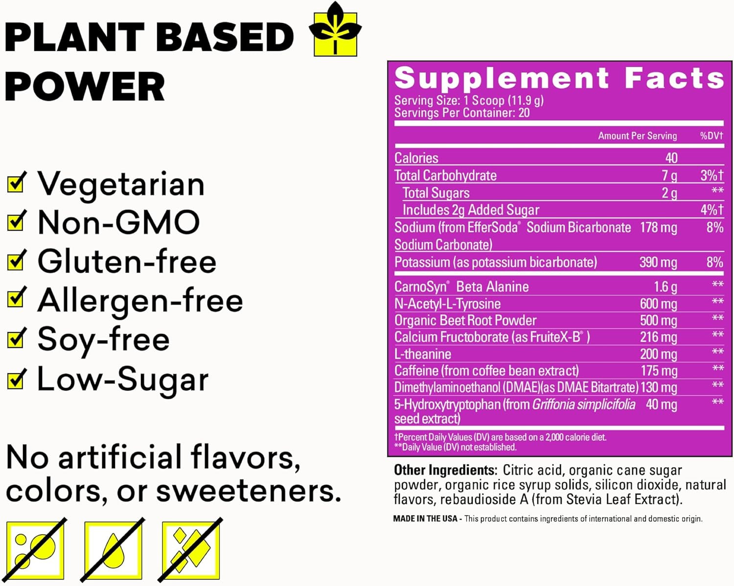 EBOOST POW Natural Pre Workout Powder, Berry Melon Fizz, 20 Servings