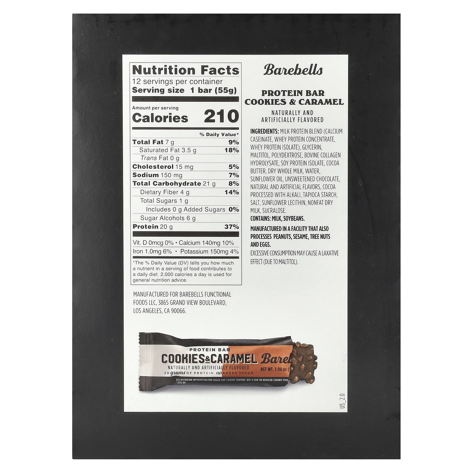 Protein Bar, Cookies & Caramel, 12 Bars, 1.94 oz (55 g) Each