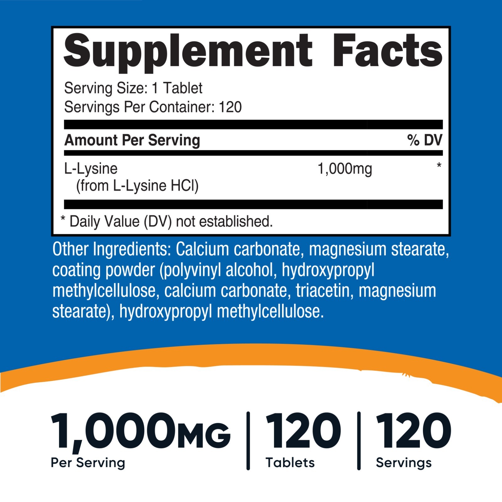 Nutricost L-Lysine 1000mg, 120 Tablets – Gluten Free, Non-GMO, and Vegetarian