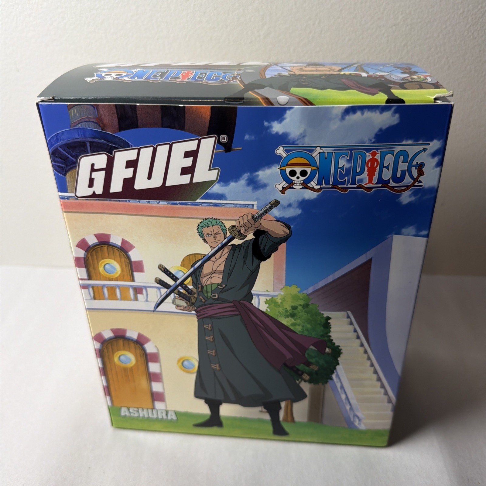 G Fuel One Piece Ashura Collector’s Box Tub Roronoa Zoro Shaker Cup, Sticker New