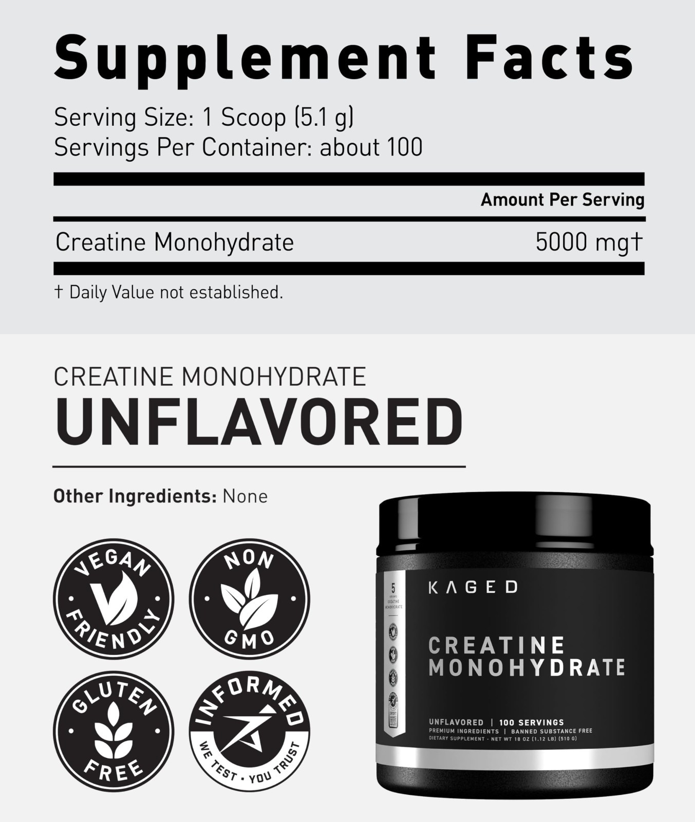 Micronized Creatine Monohydrate Powder 5000mg | Unflavored, Vegan, Gluten-Free |