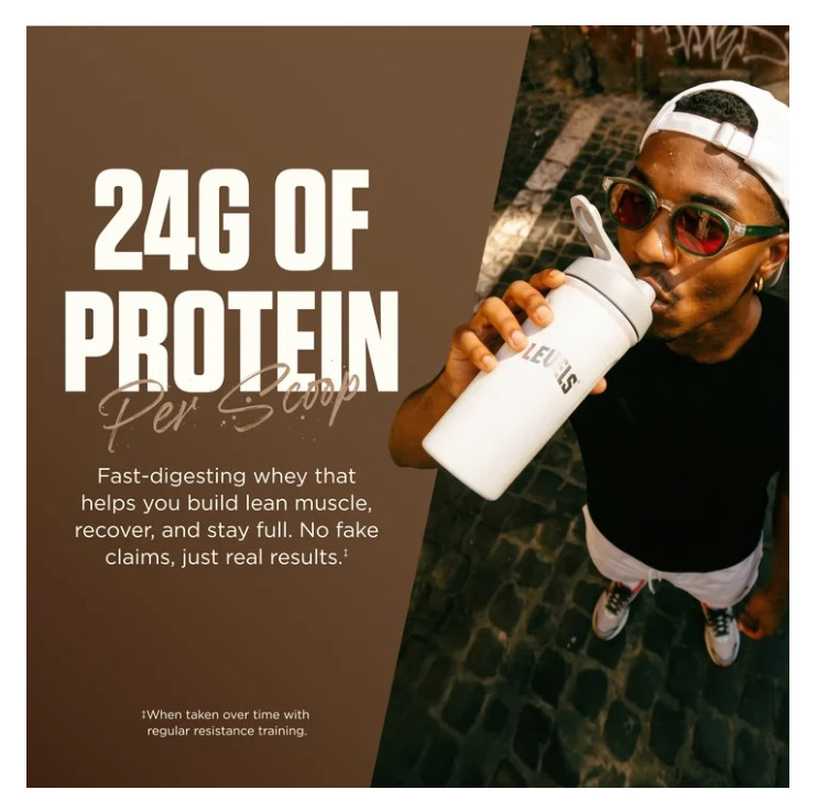 Levels Grass Fed Whey Protein Double Chocolate 1.48lb 24g Protein