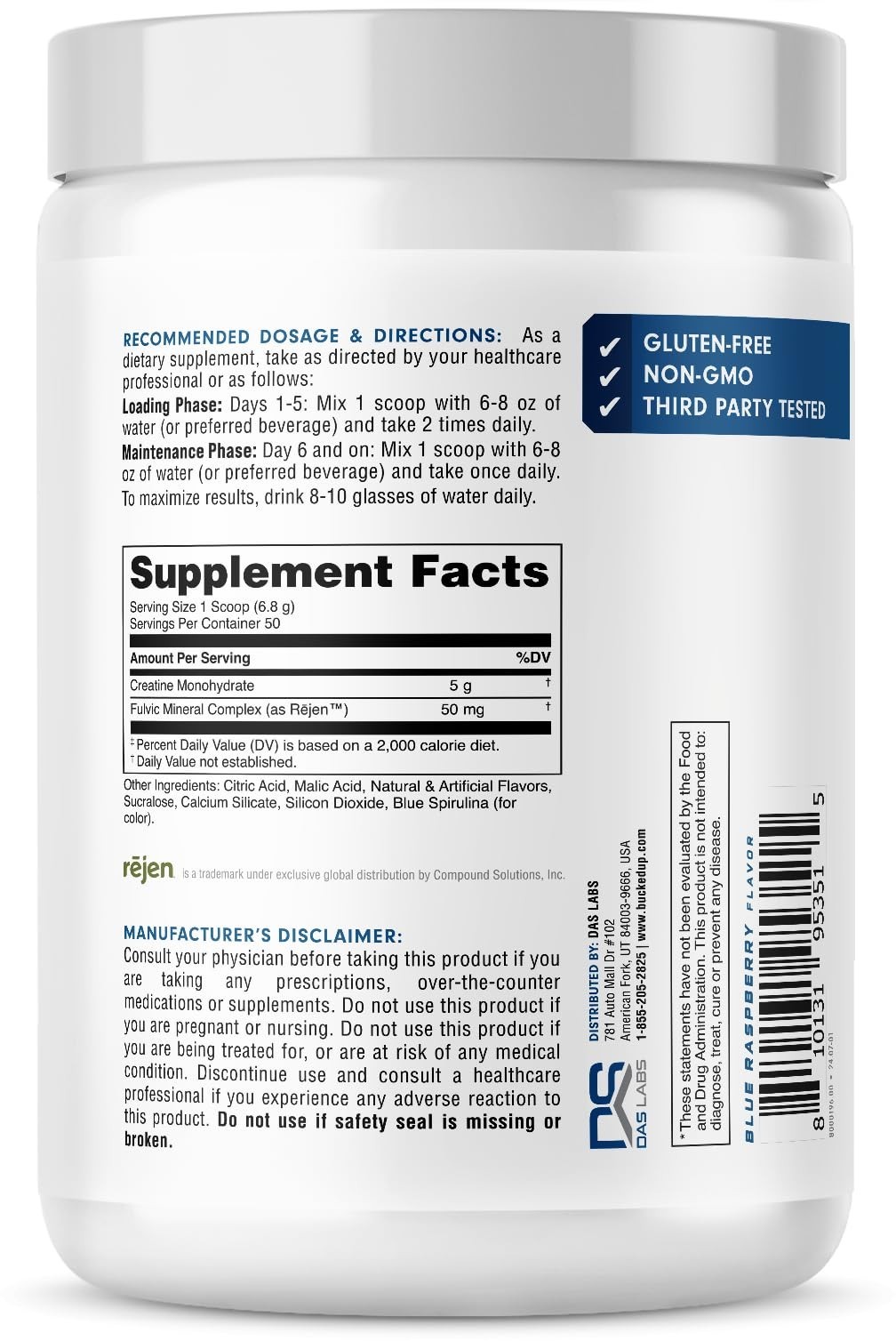 Blue Raspberry Creatine Monohydrate Powder – Easy Mix, Vegan, 5G/Serving, 50 Ser