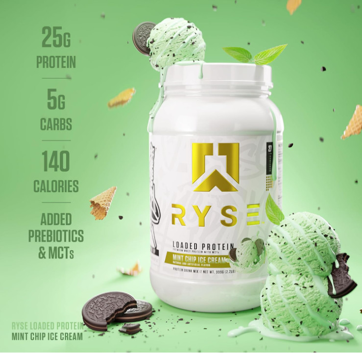 RYSE Loaded Protein Powder, Mint Chip Ice Cream, 27 Servings, 25g Protein