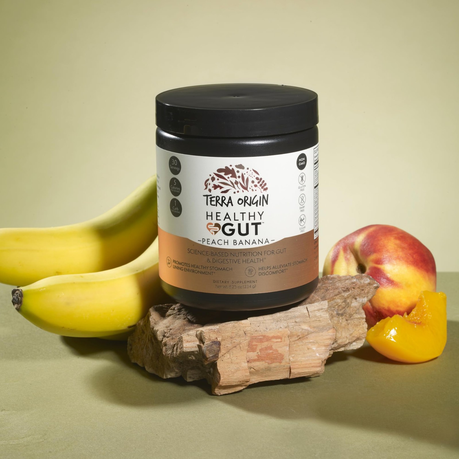 TERRA ORIGIN Healthy Gut Peach Banana | 30-Servings with L-Glutamine, Zinc, G…