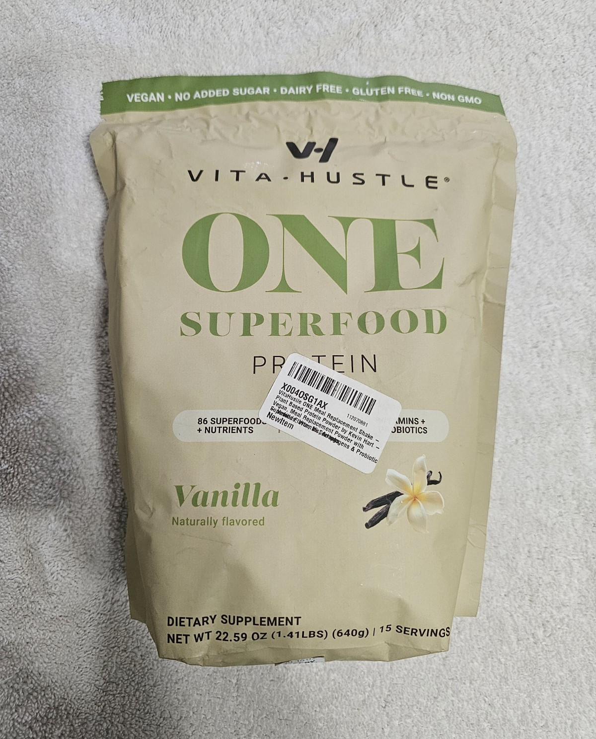 Vita Hustle ONE Superfood Protein Vanilla Vegan Gluten-Free 22.59oz 15 Sv Ex2/27