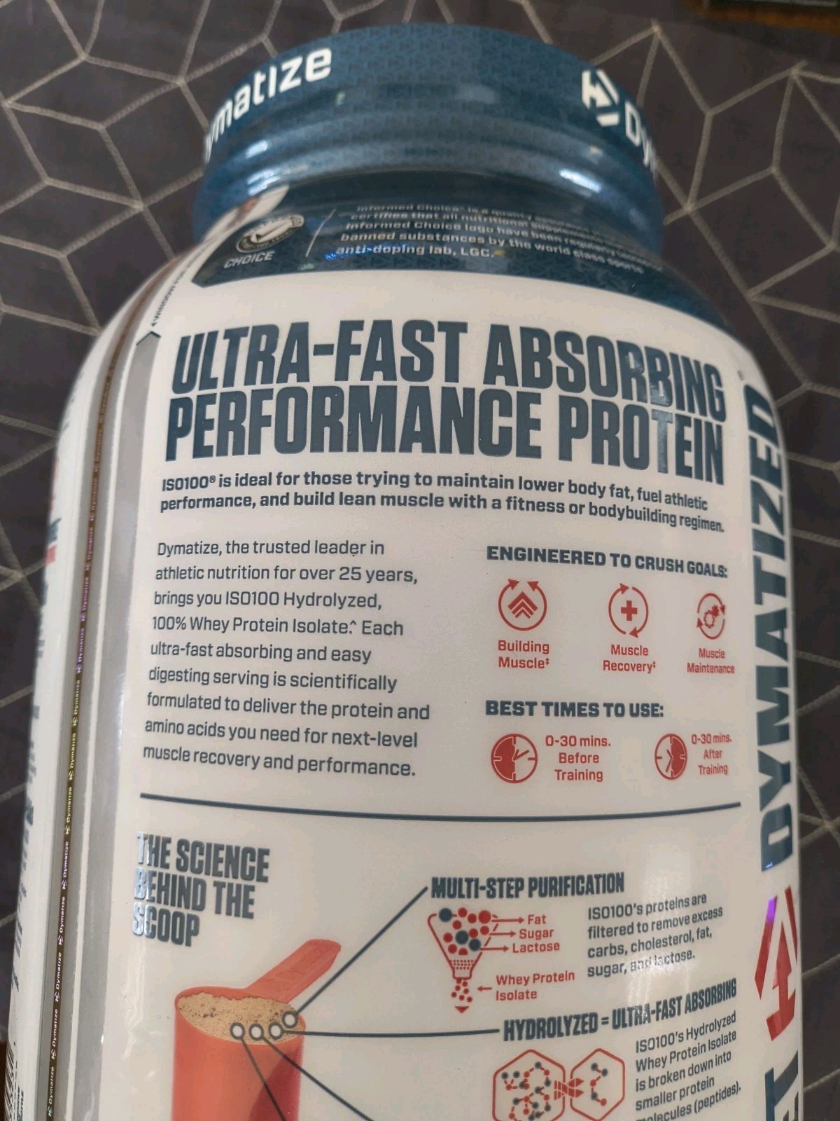 Dymatize Nutrition ISO100 Hydrolyzed 100% Whey Protein Fudge Brownie Bb 8/28/26