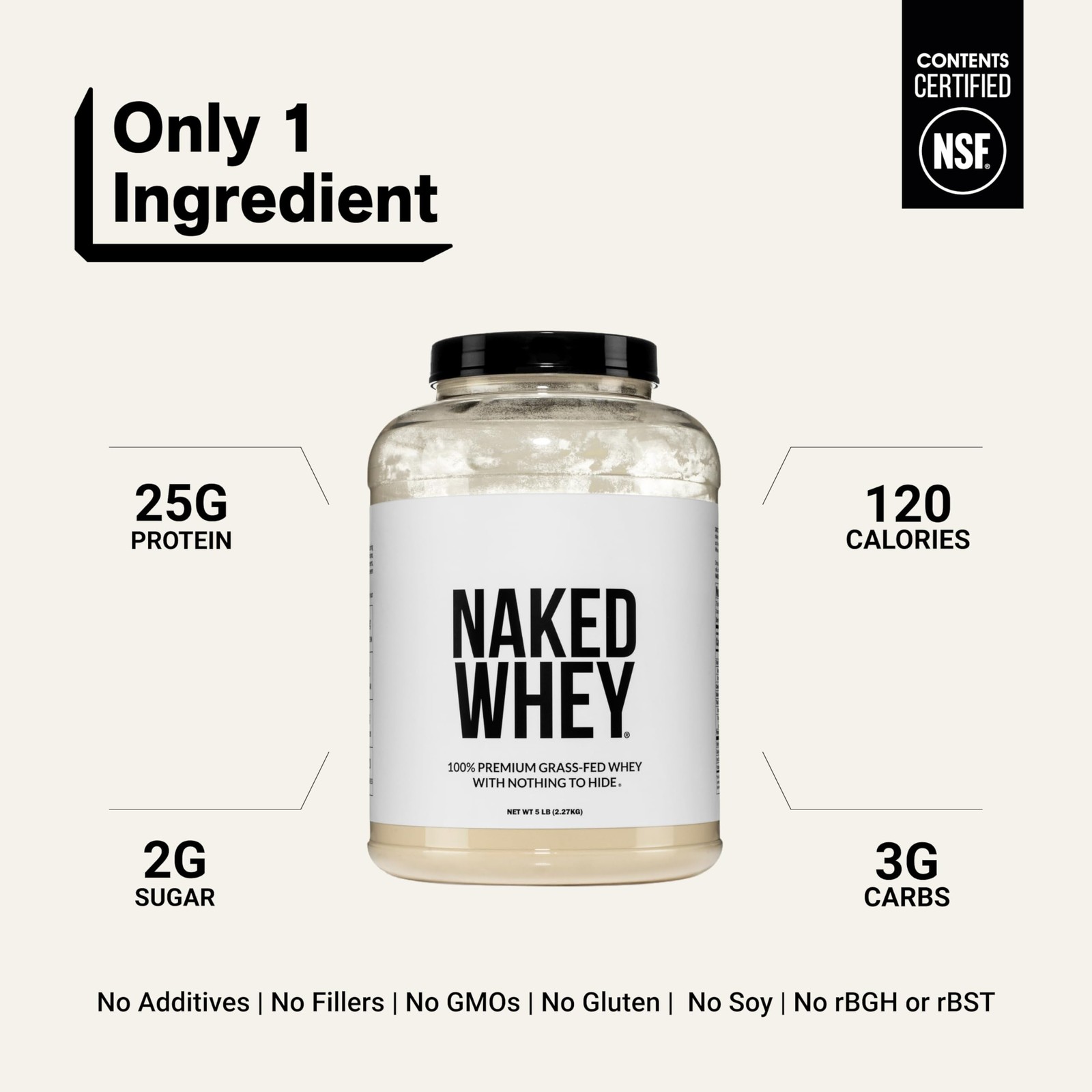 NAKED Whey 5LB 100% Grass Fed Unflavored Protein 5 Pound (Pack of 1)