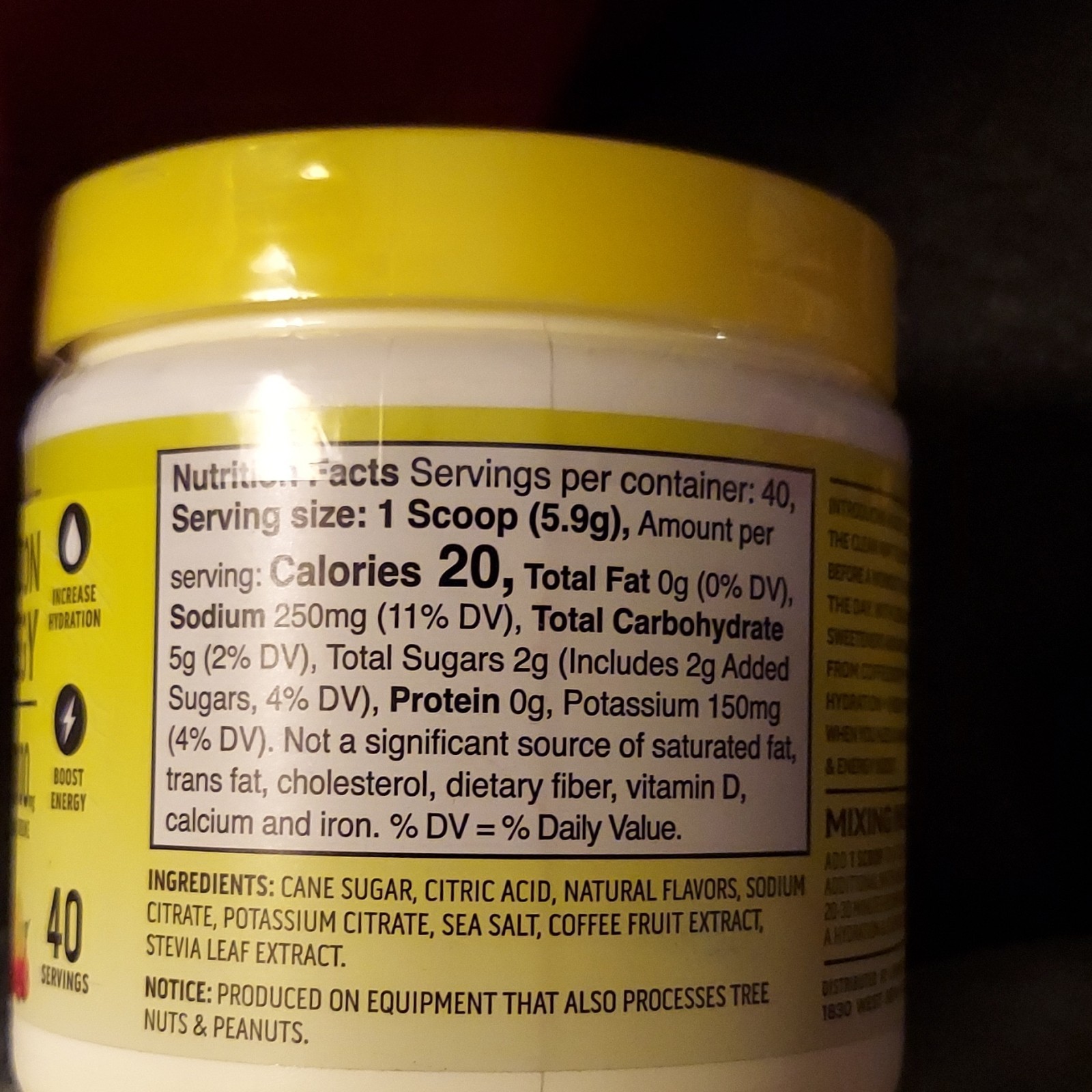 Ascent Hydration + Energy Powder Raspberry Lemonade 40 Servings 8.32oz Vegan